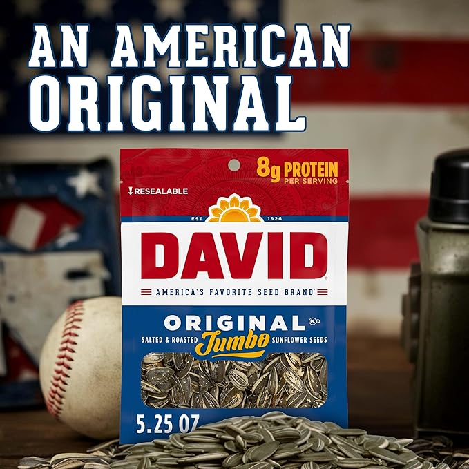 DAVID SEEDS Roasted and Salted Original Jumbo Sunflower Seeds,Keto Friendly,5.25 Oz,(Pack of 24)