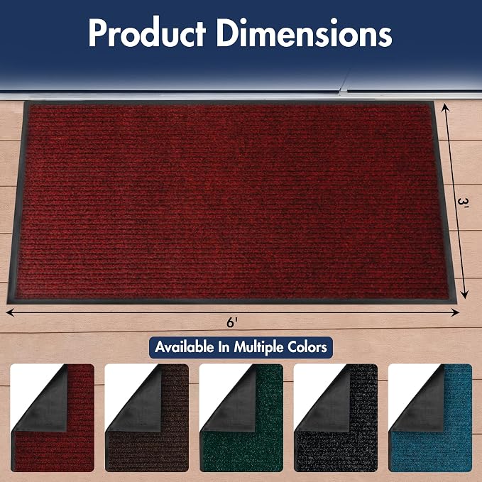 Notrax 109 Industrial Door Mat, 3' x 6' Large Entrance Mat, Heavy Duty Commercial Rugs for Entryway, Welcome Lobbies, Garage, and Mudroom, Made in the USA, Red, Brush Step 109S0036RB