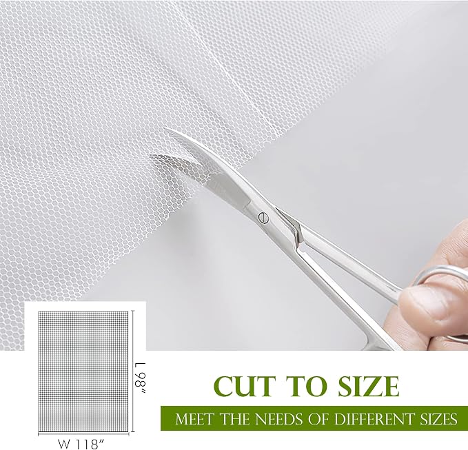 RYB HOME 2 Panels Garden Netting Size Adjustable Porch Screen Mesh Outdoor Curtains Lightweight Mosquito Curtains for Patio Gazebo Pool Hut Bug Netting, White, 59 inches Wide x 98 inches Long
