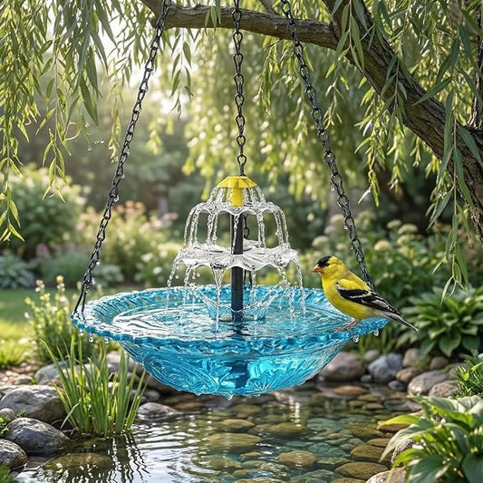 Hanging Solar Bird Bath Fountain,2026 New Solar Cascade Hanging Bird Bath Fountain,Hanging Bird Bath with Water for Outdoors Garden Patio Backyard Lawn Decor(Blue) 111