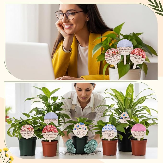 Fumete 24 Pcs Teacher Appreciation Gifts Wooden Teachers Plant Stakes Labels Thank You Gift Card Holder Bulk Decorative Plant Tags Sign Thank You Gifts for Teacher's Day Garden Supplies