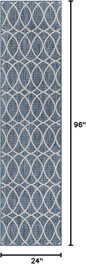 Unique Loom Outdoor Trellis Collection Area Rug - Gitter (2' x 8' Runner, Blue/ Ivory)