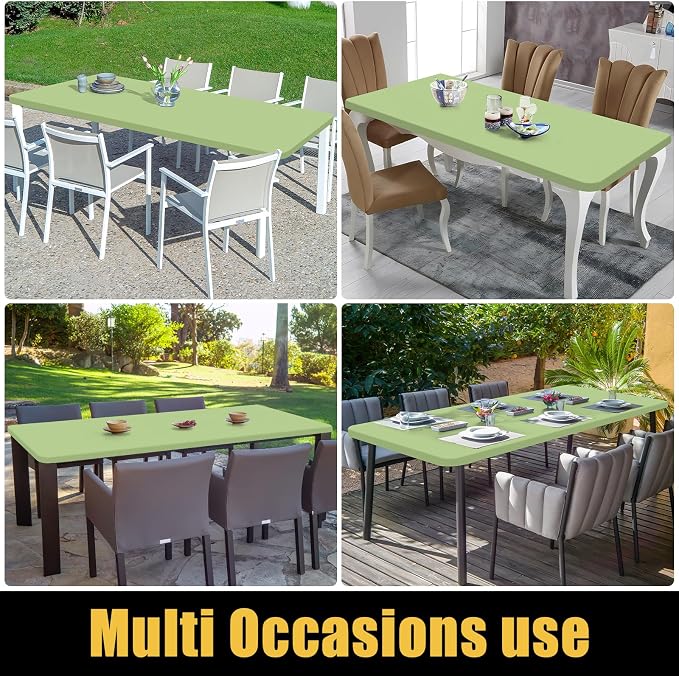 Smiry 6 Pack Rectangle Picnic Table Cloth, Waterproof Elastic Fitted Tablecloths, Washable Polyester Rectangular Patio Table Cover for Camping, Indoor and Outdoor (Sage Green, 30"x96")