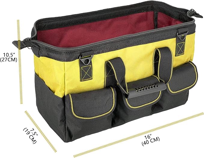 16-inch tool bags for men durable non-slip feet adjustable shoulder strap 14 functional pockets, for electricians, carpenters, gardening (yellow)