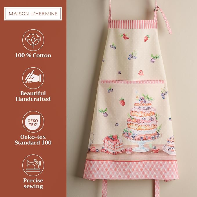 Maison d' Hermine Aprons for women with Pocket 100% Cotton (27.50"x31.50") | Adjustable Neck Strap & long ties Apron Men Chef Wedding Cooking Gardening Server Maid