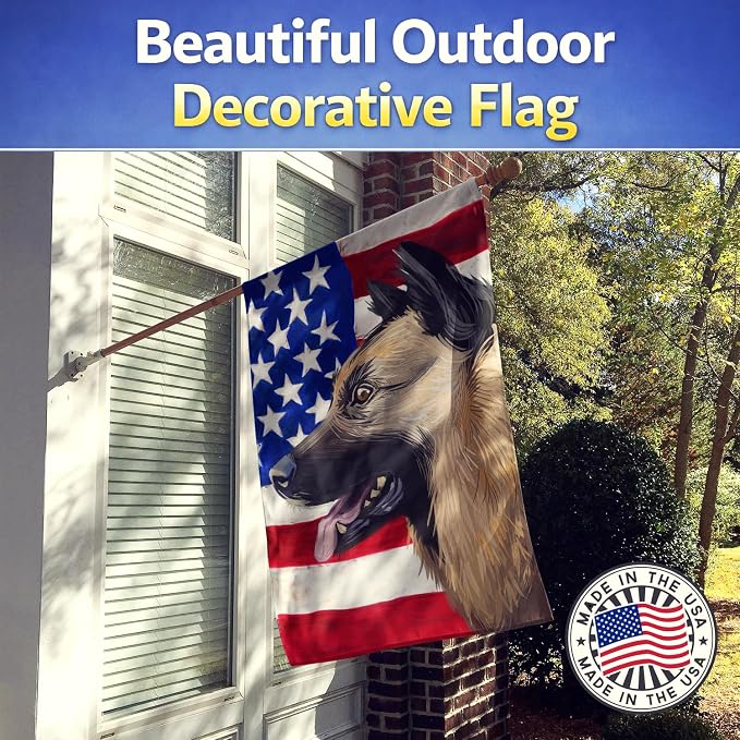 Caroline's Treasures CK6598CHF Kunming Wolfdog American Flag House Flag Large Porch Sleeve Pole Decorative Outside Yard Banner Artwork Wall Hanging, Polyester, House Size, Multicolor