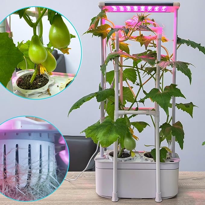 Tall Hydroponics Growing System kit with Height Adjustable Light & Trellis | Hydroponic Indoor Gardening System Tower with High Power Timer LED Grow Light,Herb Garden Grow Kit for Tomato,Pepper,Cucumber