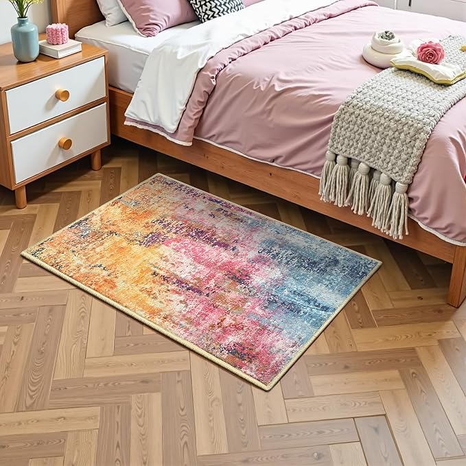 Colorful Washable Small Area Rug, 2x3 Abstract Non-Slip Door Mat, Modern Low Pile Indoor Entryway Rugs, Stain Resistant Throw Carpet for Front Door, Kitchen, Entry, Inside Entrance