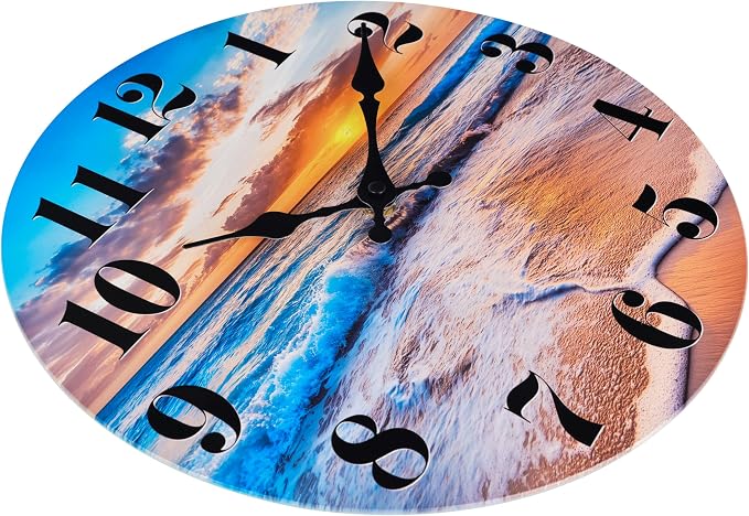 jomparis Beach Wall Clock Indoor Outdoor Sunset Waterproof Wall Clock Decor for Patio Pool Garden (12Inch,Coastal Theme)