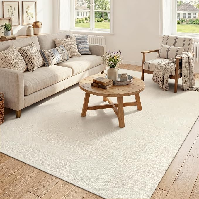 Boho Living Room Area Rugs, 5 X 8 ft Washable Woven Bedroom Rug | White Farmhouse Braided Carpets for Dining Room, Modern Soft Nursery Room Rug for Dorm Patio Balcony Decor