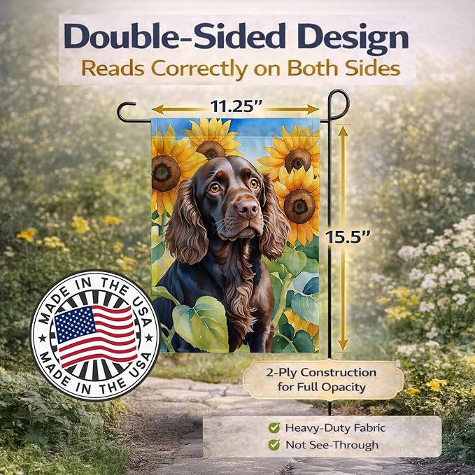 Caroline's Treasures DAC6039GF Boykin Spaniel in Sunflowers Garden Flag Mailbox Flag Decorative Yard Flag Banner Outside Patio Artwork Yard Flower Beds, Garden Size, Multicolor