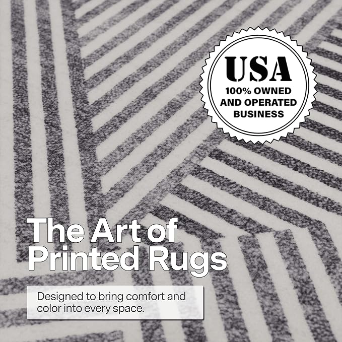 Machine Washable Area Rug - Living Room Bedroom Bathroom Kitchen Entryway Office - Padded Low Pile Stain Resistant Premium - Modern Geometric Contemporary - Miles - Gray 4' x 6'