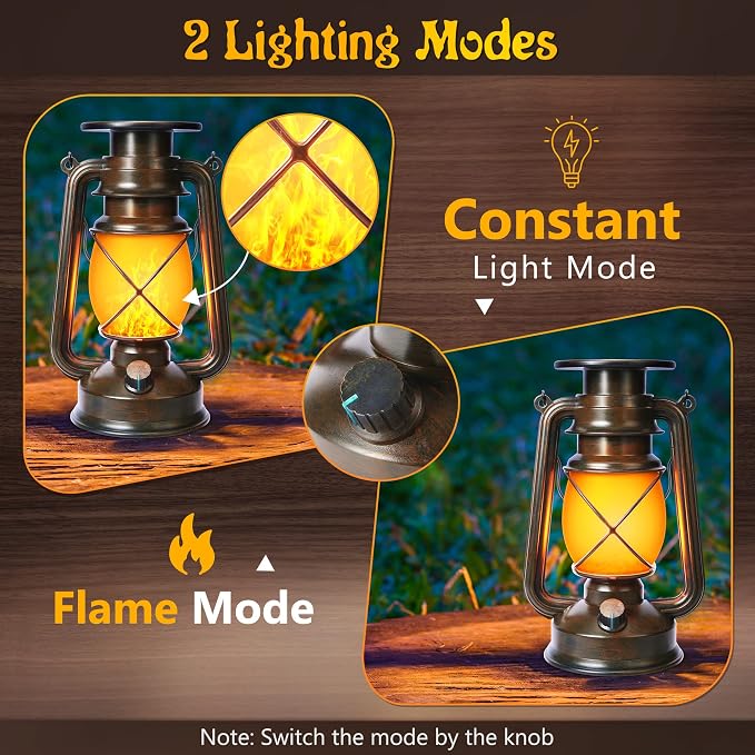 Toodour Solar Lantern Outdoor Lights, 2 Pack Bronze Vintage LED Lantern with 2 Modes, Waterproof Hanging Solar Lights for Camping Patio Garden Yard Outdoor Decorations
