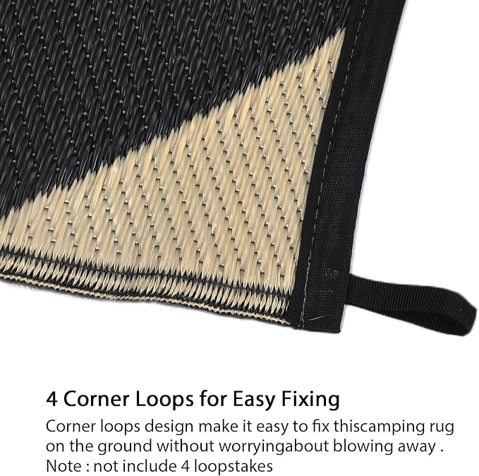 Garvee Outdoor Plastic Straw Rug 10x14 Patio Rug Waterproof Reversible Mat Lightweight Carpet Easy Clean Foldable Large Camping Rugs for Backyard Porch RV Beach Balcony Deck Picnic Checkered Beige