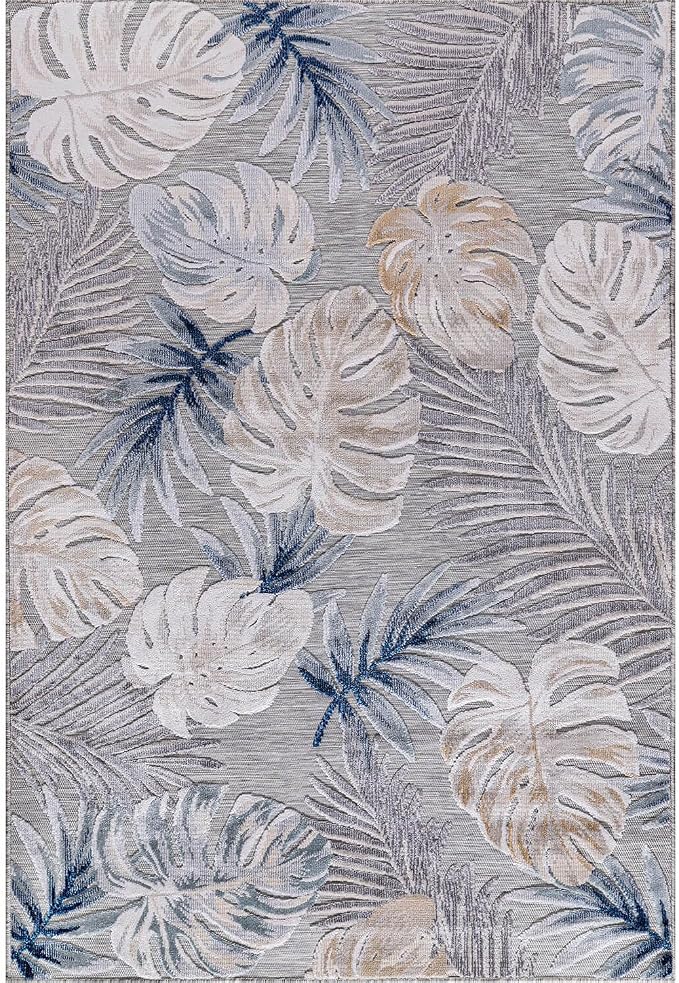 CAMILSON Indoor Outdoor Rug, Blue 5x7 Leaf Tropical Botanical Area Rugs for Indoor and Outdoor patios, Easy-Cleaning Non-Shedding Living Room, Garden and Kitchen Washable Outside Carpet (5 x 7)