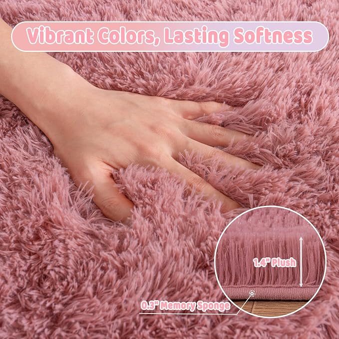 8x10 Large Area Rugs for Living Room, Fluffy Washable Blush Pink | Upgrade Non-slip, 8 x 10 Big Shag Rug for Girls Bedroom Kids Nursery, Modern Shaggy Furry Carpet for Dorm, Flame Resistant