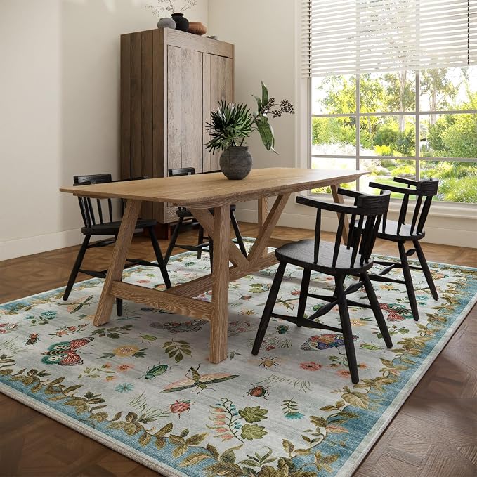 8x10 Area Rug for Living Room: Washable Bedroom Rugs Stain Resistant Non Slip Low Pile Soft Lightweight Carpets Rug for Farmhouse Kitchen Dining Room Nursery Kids Room Indoor