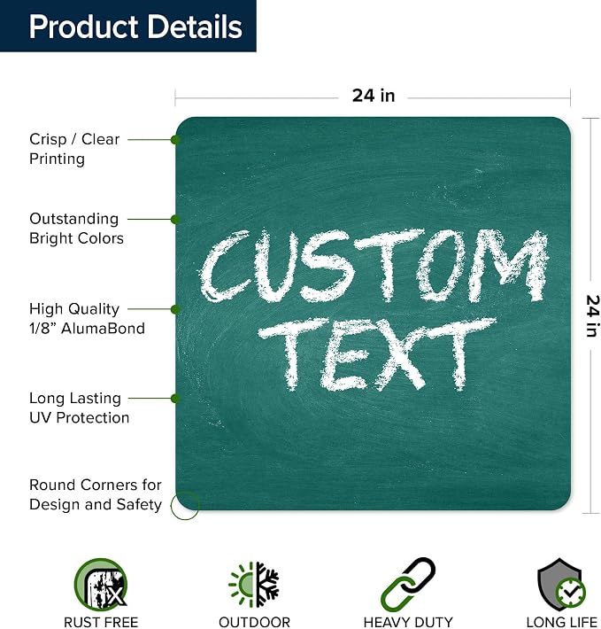 Custom Sign, Custom Street Sign, 11 Font Colors, 13 Font Styles, 4 Hole Options, 22 Sizes, 24x24 Inches, Rust Free DiBound, Fade Resistant, Made in USA by My Sign Center (Chalkboard Green)