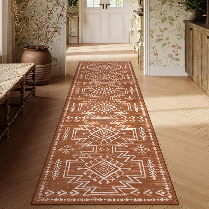 Lahome Vivienne Orange Hallway Runner Rug Non Slip, Boho Washable Western Runner Rug, Stain Resistant Aztec Fall Long Carpte for Entryway Entrance Indoor (2'5''x8')