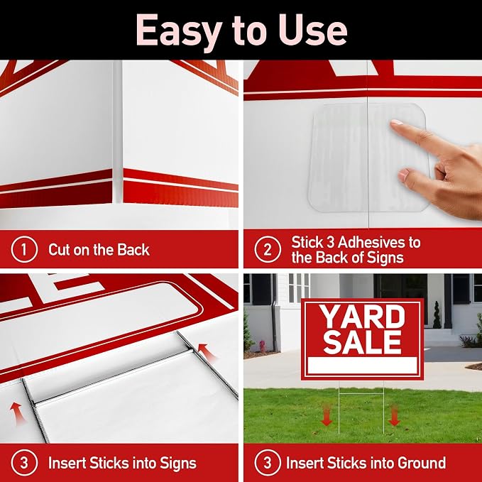 6 Pcs Yard Sale Signs with Stakes, 2-Pack Extra-Large Yard Sale Signs 24" x 16" and 4-Pack Arrow Sale Signs 17" x 6", Double-Sided Waterproof Yard Signs for Yard Sale Kit and Supplies