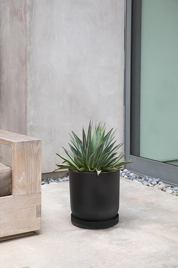 Veradek Mason Series Lima Planter - Round Planter for Indoor or Outdoor Porch/Garden | Made from Plastic-Stone Composite with Drainage Holes | Modern Décor for Succulents, Flowers, Small Plants