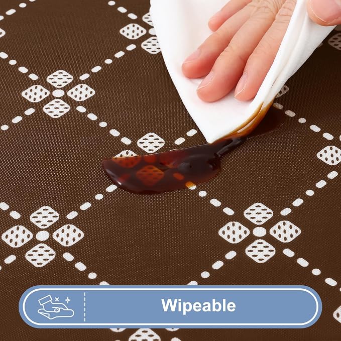 misaya Rectangle Vinyl Table Cloth, Elastic Fitted Tablecloth with Flannel Backing, Waterproof Plastic Table Cover Fits 8 Foot Folding Tables for Picnic, Camping and Outdoor (Coffee, 30" x 96")