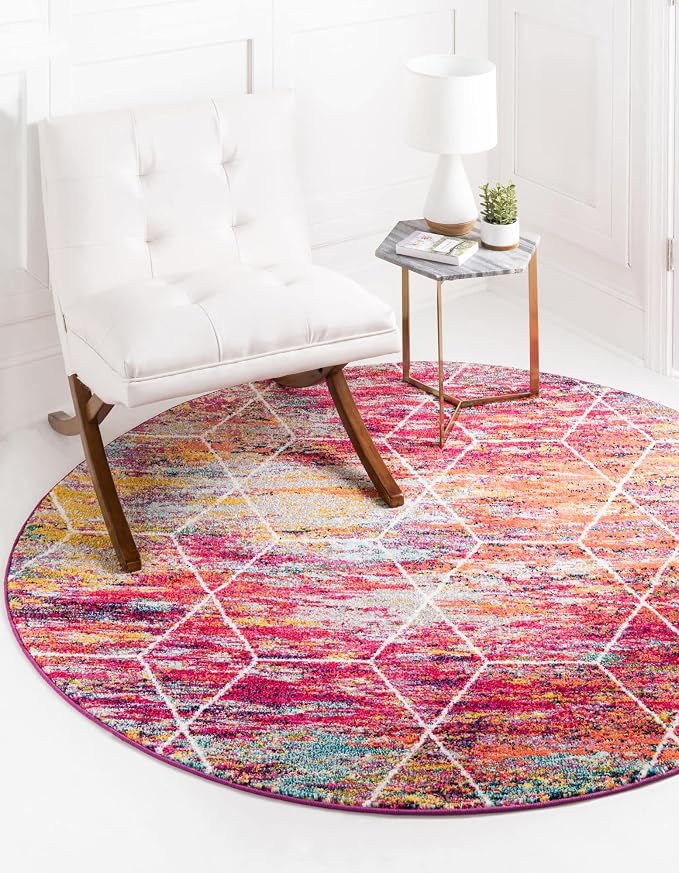 Unique Loom Trellis Frieze Collection Area Rug - Geometric (4' Round, Multi/ Ivory)
