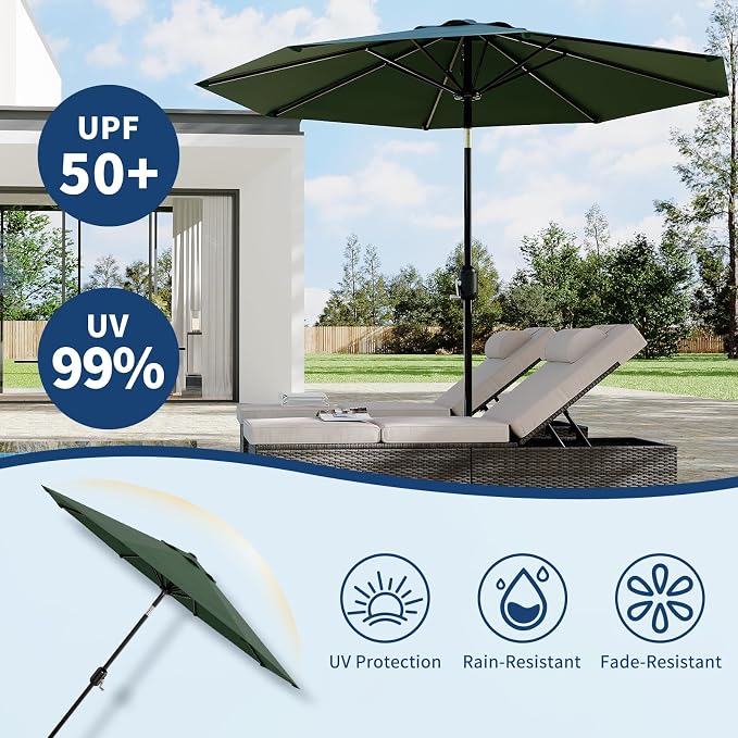 Garvee 9FT Patio Umbrella - Outdoor Table Umbrella with Smooth Crank Lift, Push Button Tilt and 8 Sturdy Ribs - Market Umbrella UV Protection Waterproof for Pool, Deck, Yard, Garden