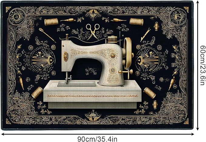 Vintage Sewing Machine Ornate 2x3 Entry Rug,Washable Small Rugs for Entryway Kitchen Bathroom Door Mat Indoor Entrance,Non Slip Rubber Backing,Stain & Fade Resistant,Craft Lover Decor