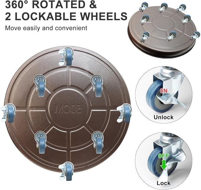 1 Pack 20 Inch Metal Plant Caddy With Lockable Wheels,Plant Stand Dolly for Heavy Planter,Wheeled Planter Saucer Tray,Rolling Plant Stand,Heavy-Duty Plant Caddy for Indoor and Outdoor(Copper)