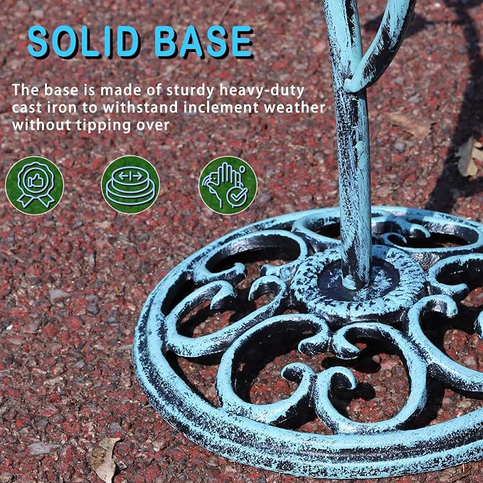 HOUYANG 11.4" W x 31" H Cast Iron Pedestal Bird Bath, Birdbaths for Outdoors,Bird Bath for Outside,Vintage Metal Bird Bath Garden Yard Decor