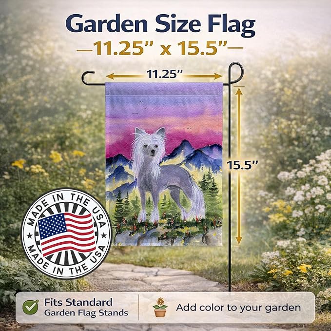 Caroline's Treasures SS8326GF Chinese Crested Garden Flag Mailbox Flag Decorative Yard Flag Banner Outside Patio Artwork Yard Flower Beds, Garden Size, Multicolor