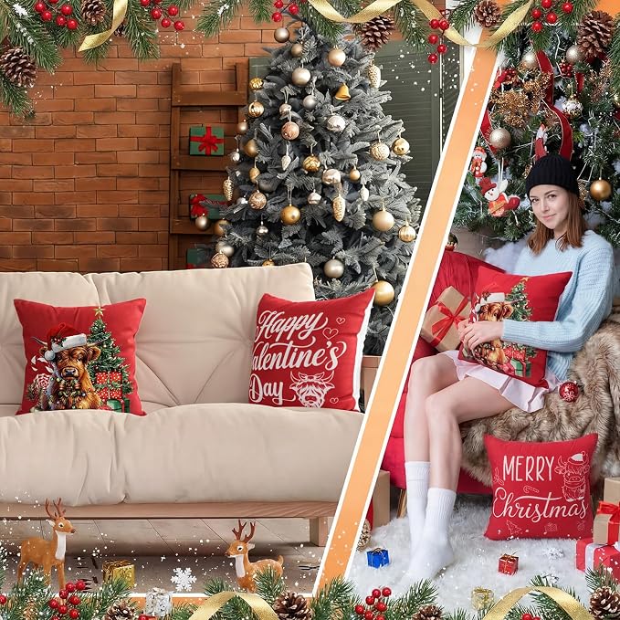 Mindsoft 20 Pcs Holiday Pillow Covers 18 x 18 Easter Pillow Cover Spring Summer 250th Anniversary Pillowcase Decorative Seasonal Cushion Case for Farmhouse Home Sofa(Highland Cow)