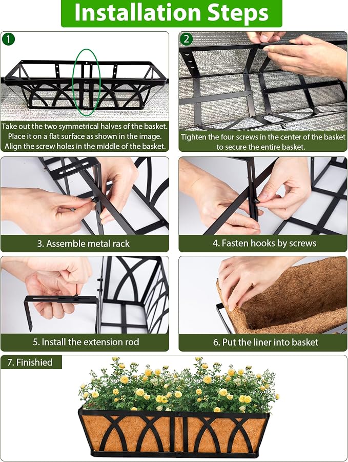 HKZ Deck Balcony Railing Planter Window Boxes - 2 Pack 24 Inch Planter Box, Balcony Planters Railing Hanging, Window Boxes Outdoor Fence Planters
