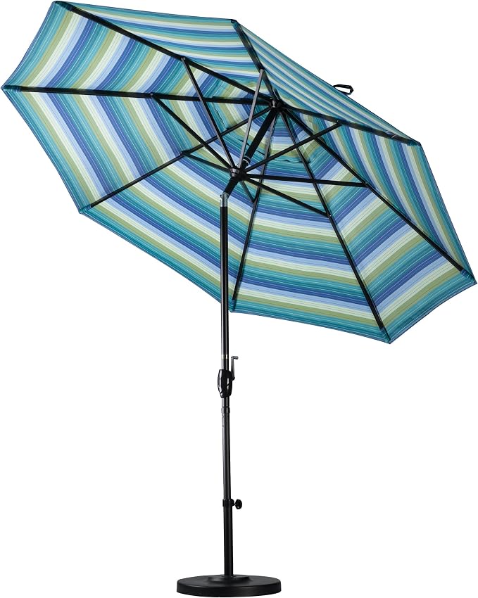 California Umbrella 9' Round Aluminum Market Umbrella, Crank Lift, Push Button Tilt, Bronze Pole