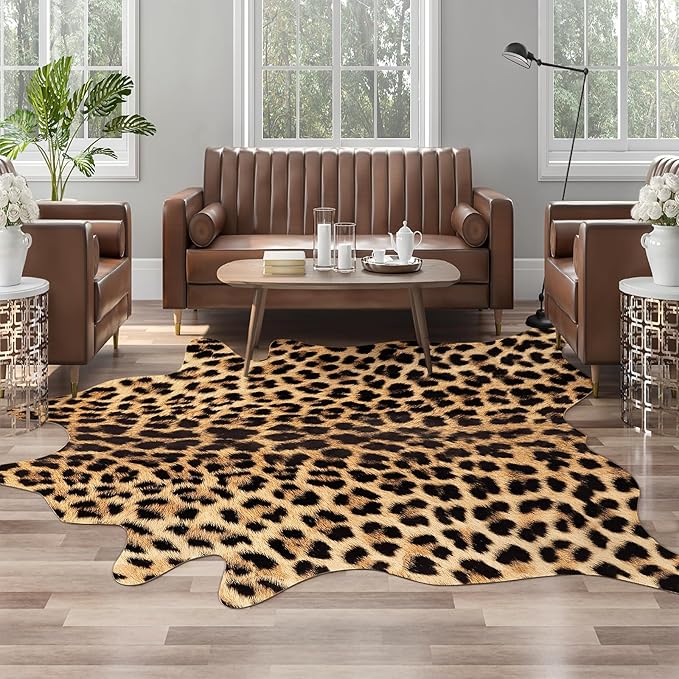 AROGAN Premium Leopard Print Rug, Faux Cheetah Rugs, Non-Slip 6.2 x 7 Ft | Machine Washable Animal Print Hide Leopard Skin Area Rug for Bedroom Living Room Home Decor