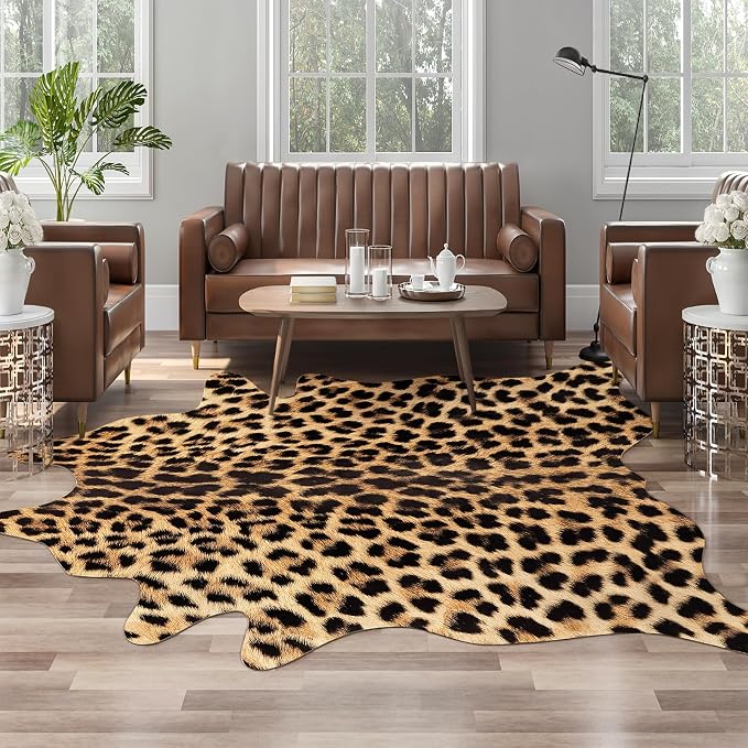 AROGAN 8x10 Leopard Print Rug, Machine Washable Faux Cheetah Rug, Non-Slip | Machine Washable Animal Print Hide Leopard Skin Area Rug for Bedroom Living Room Home Decor