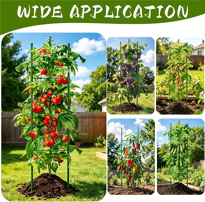 6 Pack Tomato Cages for Garden, 51.2 Inch Tall Adjustable Tower Tomato Trellis for Raised Garden Bed, Heavy Duty Metal Tomato Plants Support Stakes for Outdoor Pots Climbing Plants, Vegetables, Flower