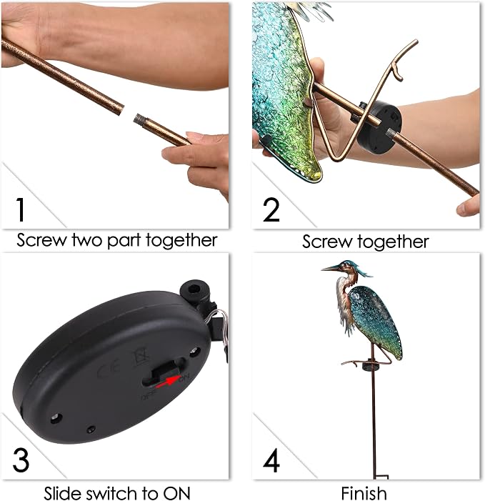 TERESA'S COLLECTIONS Blue Heron Garden Decor for Outside, Glass Solar Lighted Lawn Ornament for Yard Art, Weatherproof Decorative Stake for Patio Outdoor, 39 Inch