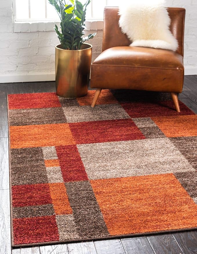 Unique Loom Autumn Collection Modern Contemporary Casual Abstract Area Rug, 5' 3" x 8', Multi/Dark Brown