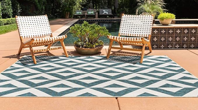 Unique Loom Jill Zarin Outdoor Collection Area Rug - Napa (6' 1'' x 9' Rectangle, Teal/ Ivory)