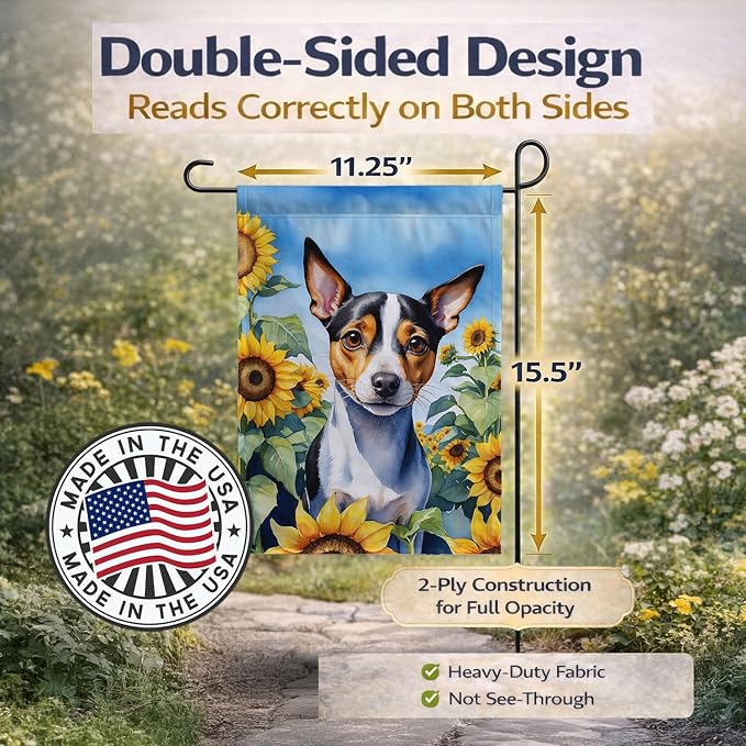 Caroline's Treasures DAC6147GF Rat Terrier in Sunflowers Garden Flag Mailbox Flag Decorative Yard Flag Banner Outside Patio Artwork Yard Flower Beds, Garden Size, Multicolor