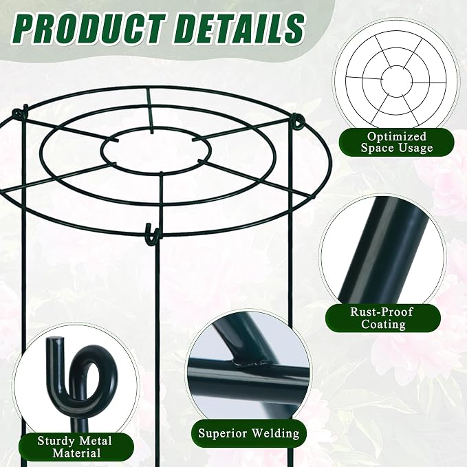 30"H x 13.8"D Peony Cages and Supports, 3 PCS Large Plant Supports for Outdoor Plants, Heavy Duty Metal Peonies Support Cage Peony Rings Hoops Grow Through Plant Brace for Vegetables Roses Tomatoes