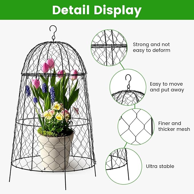 Plant Protector Chicken Wire Cloche 8 Psc, 20×12.6in Large Garden Plant Cage Protector, Split Design and Anti-Rust Coated Metal Plant Cover for Outdoor Plants, Wire Plant Protectors from Animals