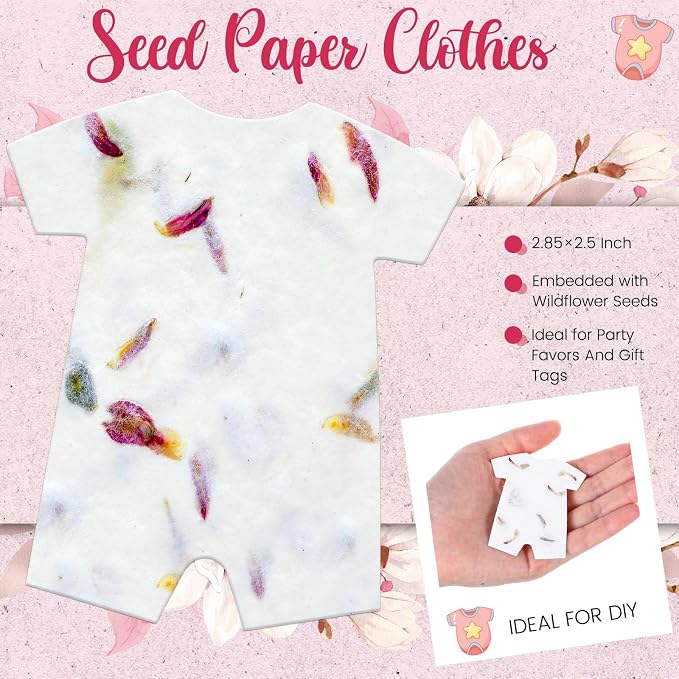 Dunzoom 50 Pcs Handmade Seed Paper Plantable Wildflower Seed Paper Recycled Flower Petals Tags Wedding Favors for Guests Craft Gifts Cards for Envelope Birthday Party, 5 Styles (Bodysuit)