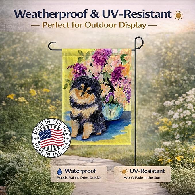 Caroline's Treasures SS8290GF Pomeranian Garden Flag Mailbox Flag Decorative Yard Flag Banner Outside Patio Artwork Yard Flower Beds, Garden Size, Multicolor
