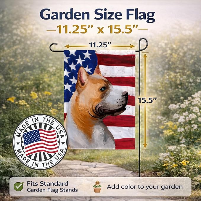 Caroline's Treasures CK6401GF American Pit Bull Terrier American Flag Garden Flag Mailbox Flag Decorative Yard Flag Banner Outside Patio Artwork Yard Flower Beds, Garden Size, Multicolor