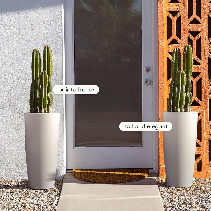 Veradek Mason Series Vega Planter - Round Tall Planter for Indoor or Outdoor Porch/Patio | Made from Plastic-Stone Composite with Drainage Holes | Modern Décor for, Flowers, Interior Plants