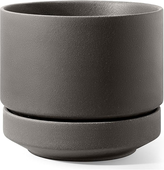 LE TAUCI 12 Inch Pot for Plants with Saucer, Ceramic Indoor Planter Pot with Drainage Hole, Mesh Pad Included, Unglazed Porous Ceramic, Modern for Home and Office, Charcoal Gray