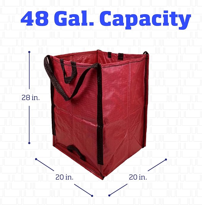 DURASACK Heavy Duty Home and Yard Bags, Red | 48-Gallon Reusable Self-Standing Lawn and Leaf Bags Garbage Can with Reinforced Handles